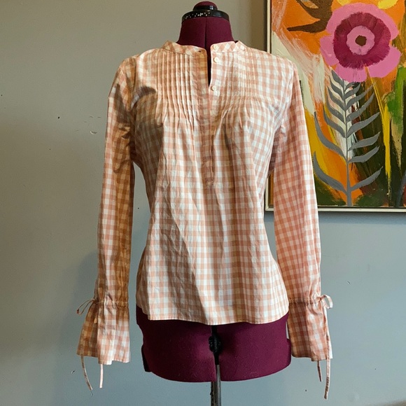 NWT J. Crew Tie Sleeve Pintuck Gingham Top - Picture 4 of 11